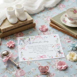 Heirloom Rose Ribbon and Stork Books for Baby Enclosure Card