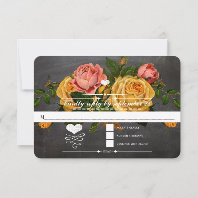 Heirloom Roses Chalkboard Typography RSVP Card (Front)