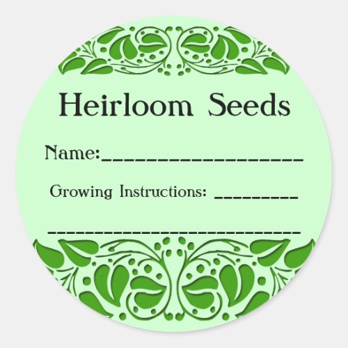 Heirloom Seeds Green Leaf Custom Seed Packet Stick Classic Round Sticker
