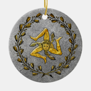 Heirloom Sicilian Trinacria Gold and Silver Ceramic Ornament