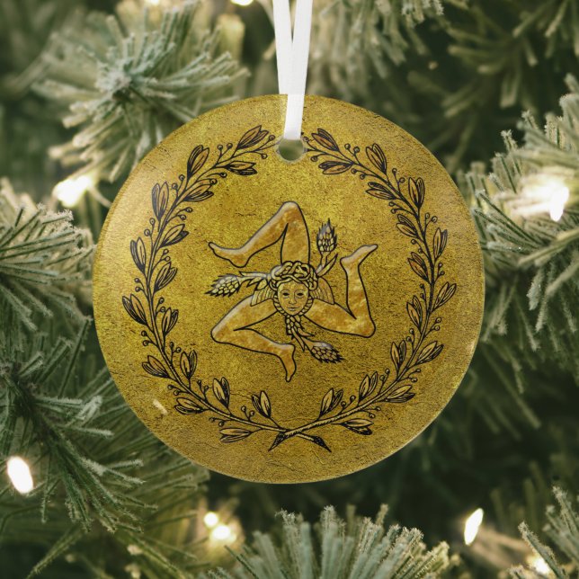 Heirloom Sicilian Trinacria Gold  Glass Ornament (Insitu)