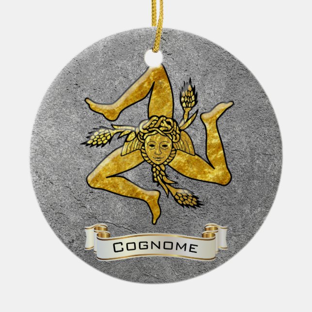 Heirloom Sicilian Trinacria Personalize Ceramic Ornament (Front)