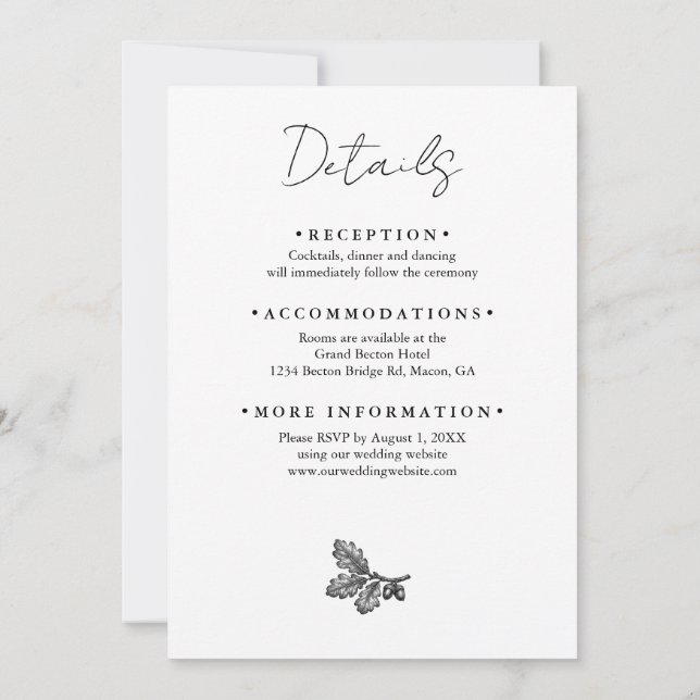 Heirloom Southern Oak Wedding Invitation (Back)