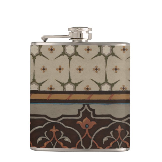 Heirloom Textile with Decorative Patterns Hip Flask (Front)
