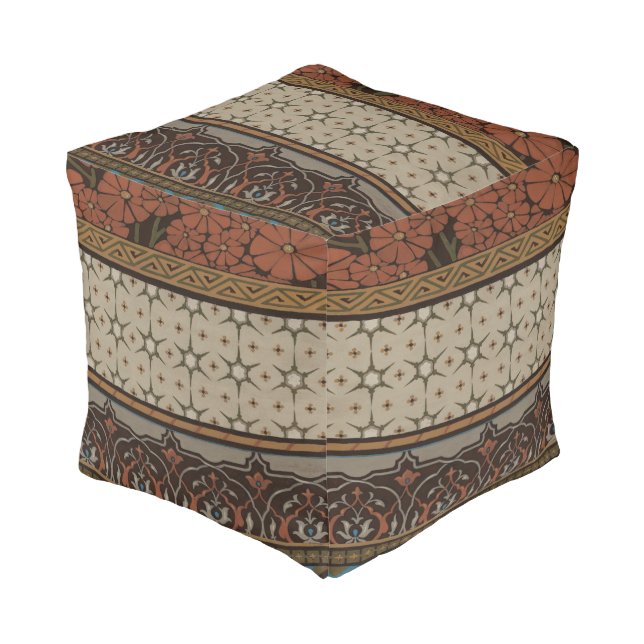 Heirloom Textile with Decorative Patterns Pouf (Angled Front)