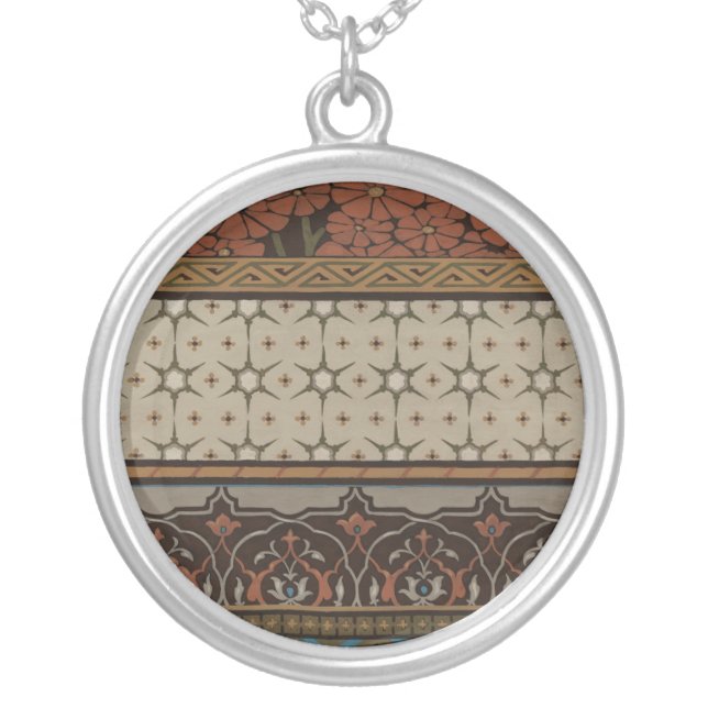 Heirloom Textile with Decorative Patterns Silver Plated Necklace (Front)