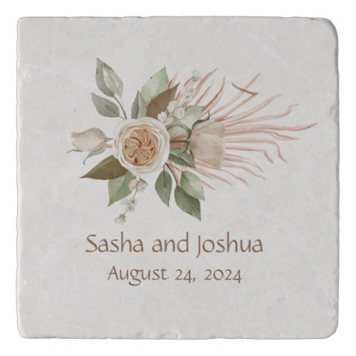 Heirloom Vintage Ivory Rose Watercolor Wedding Trivet