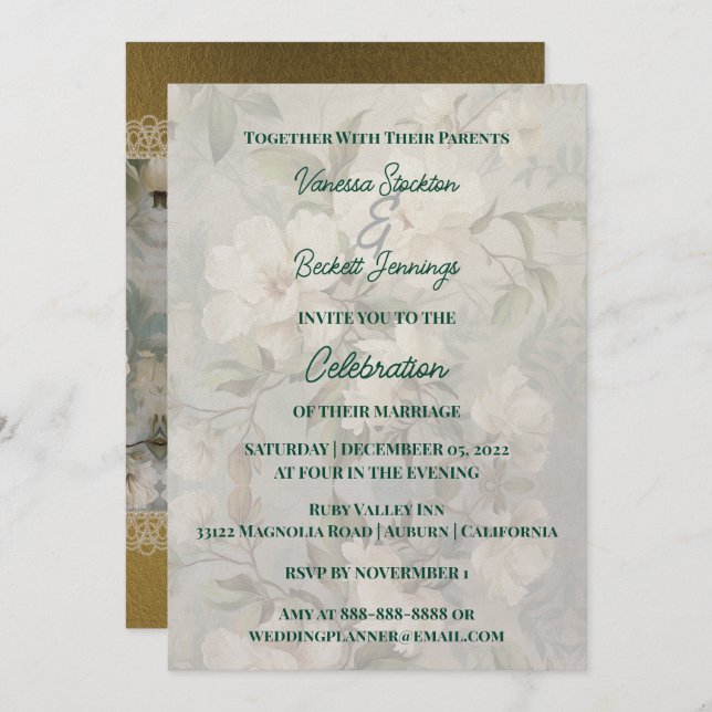 Heirloom White Rose's Wedding Invitation (Front/Back)