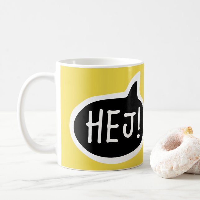 HEJ! Danish Swedish Greeting, Hi, Speech Bubble Coffee Mug (With Donut)