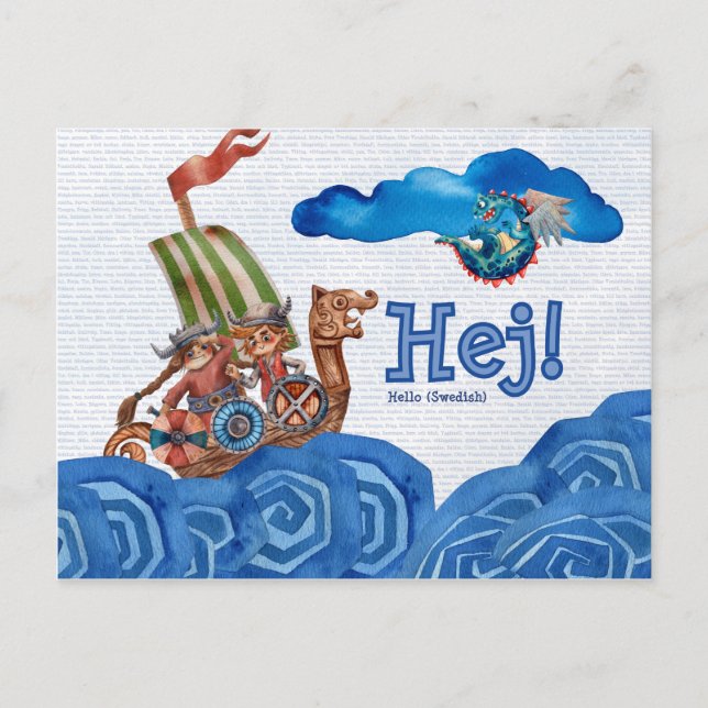 Hej! (Hello) Swedish Viking Postcard (Front)