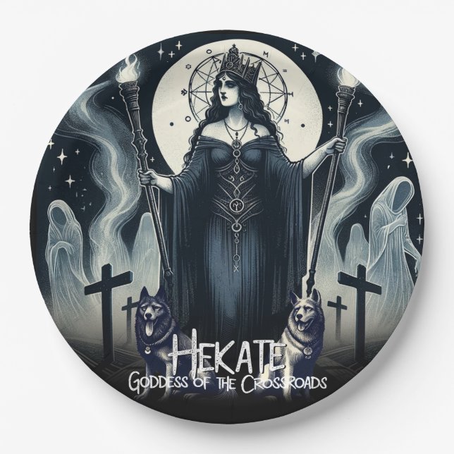 Hekate Goddess of the Crossroads Ghostly Spirits Paper Plates (Front)