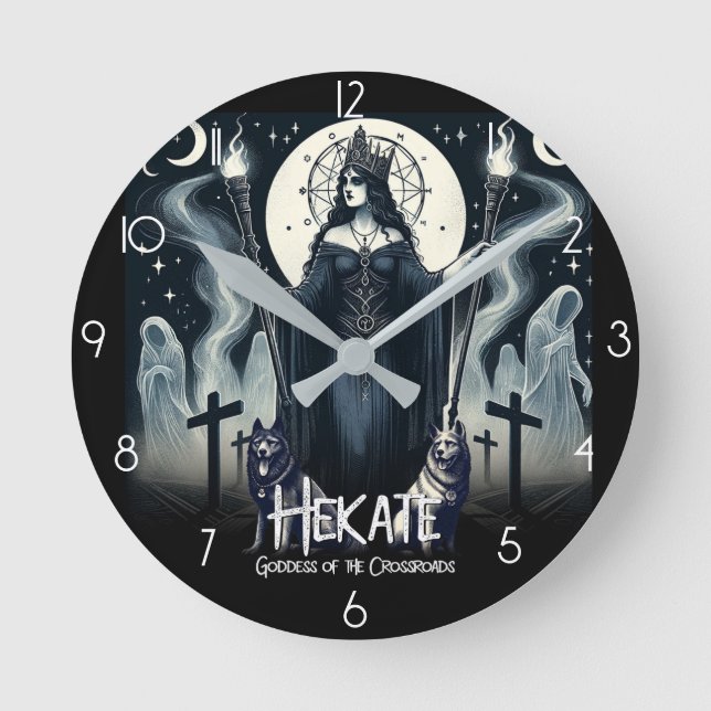 Hekate Goddess of the Crossroads Ghostly Spirits Round Clock (Front)