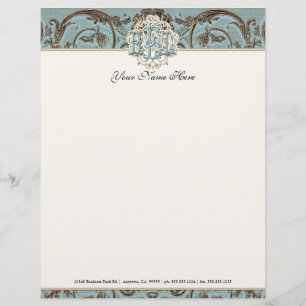 HEL Vintage Parchment Blue Letterhead Resume Paper