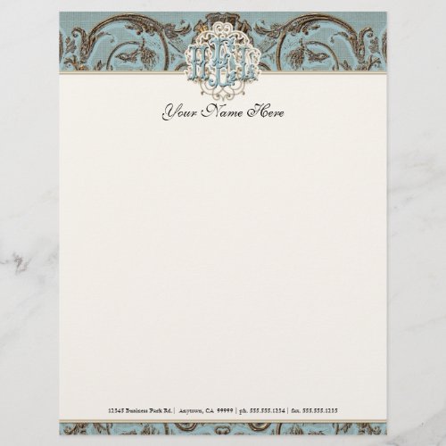 HEL Vintage Parchment Blue Letterhead Resume Paper