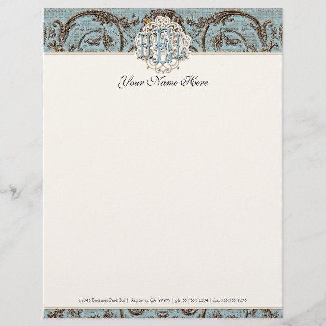 HEL Vintage Parchment Blue Letterhead Resume Paper (Front)