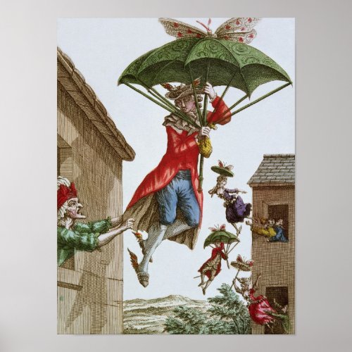 Held Aloft by Umbrellas and Butterflies Poster