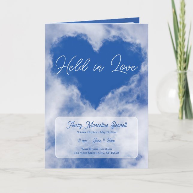Held in Love Cloud Heart BiFold Funeral Program (Front)