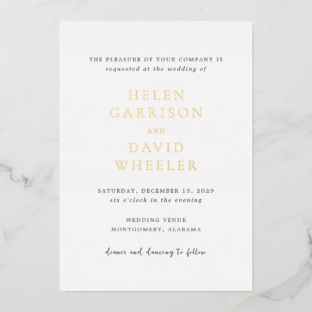 Helen Classic Elegant Wedding Foil Invitation (Front)