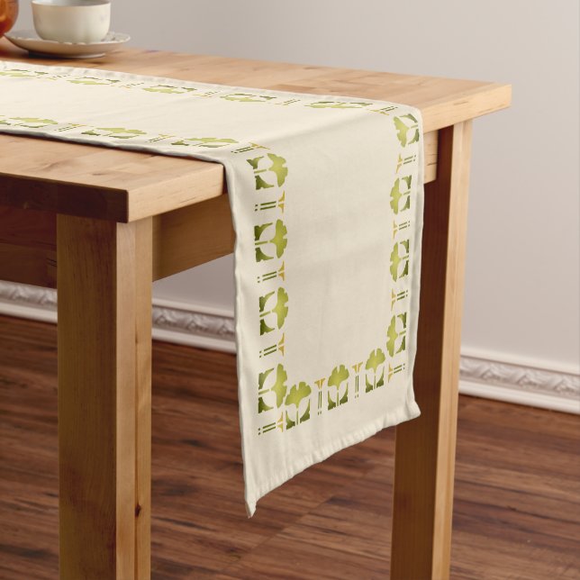 Helen Foster Ginkgo Border Stencil Medium Table Runner (In Situ)