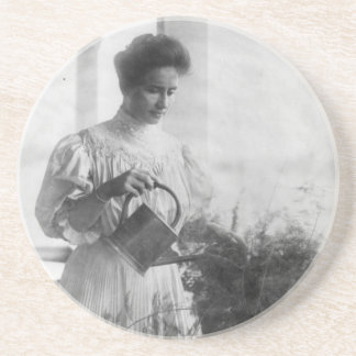 Helen Keller Watering Plants Portrait Drink Coaster