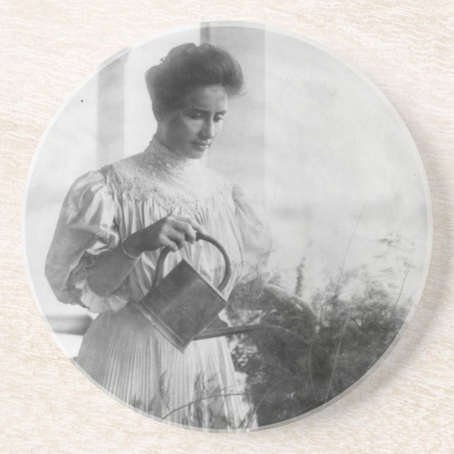 Helen Keller Watering Plants Portrait Drink Coaster (Front)