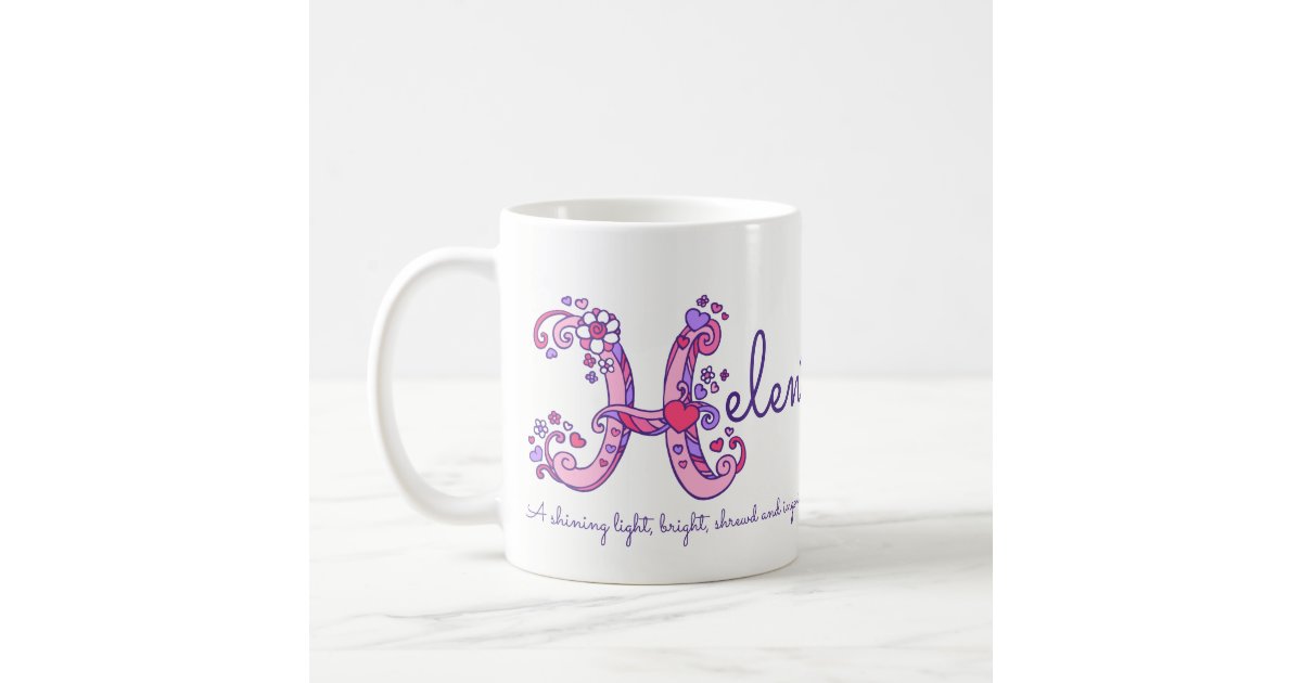 Helen name meaning heart flower H monogram mug | Zazzle