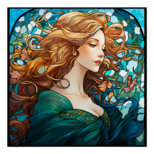Helena - Dark Blonde Woman in Art Nouveau Style Poster