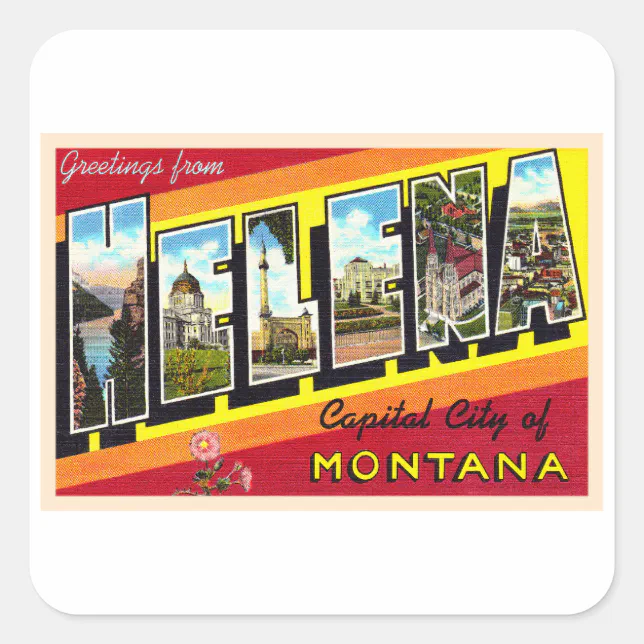 Helena Montana MT Vintage Large Letter Postcard Square Sticker Zazzle