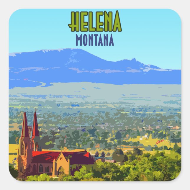Helena Montana Sleeping Giant Mountains Vintage Square Sticker (Front)