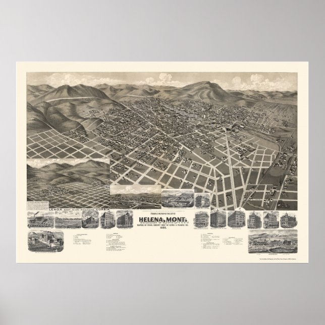 Helena, MT Panoramic Map - 1890 Poster (Front)