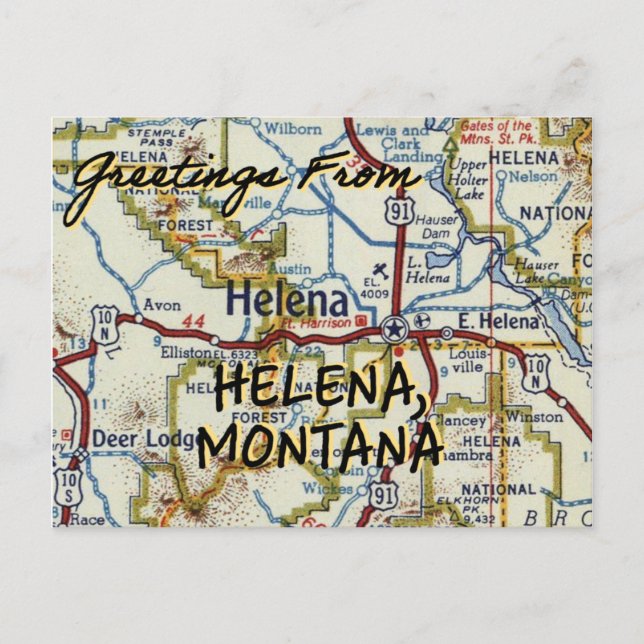 Helena MT Vintage Map Postcard (Front)