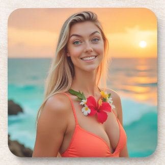 Helena's Ocean Whisper: A Tranquil Getaway Plastic Beverage Coaster