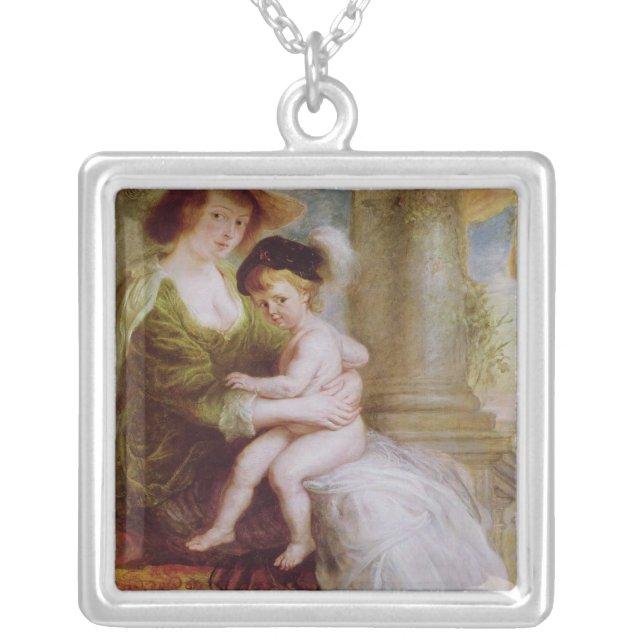 Helene Fourment  and her son Frans Silver Plated Necklace (Front)