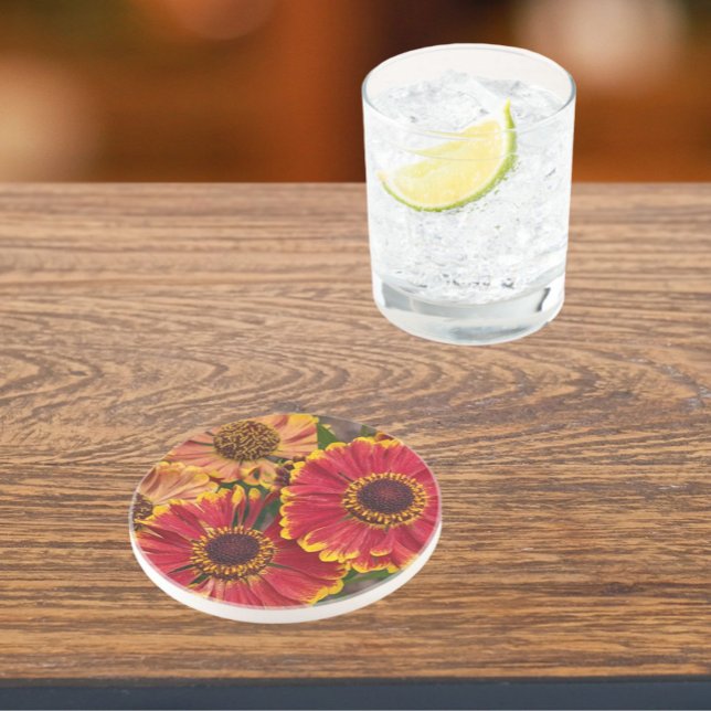 Helenium Autumnale Blooms Floral Coaster (In Situ)