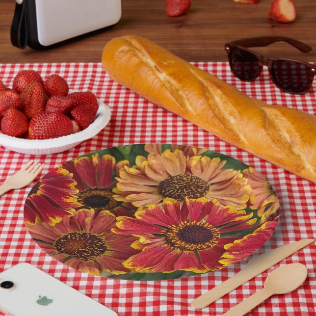 Helenium Autumnale Blooms Floral Paper Plates (Picnic)