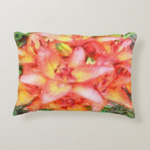 Helen's Coral Colored Lilies Watercolor Accent Pillow