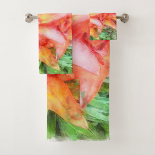 Helen's Coral Colored Lilies Watercolor Bath Towel Set