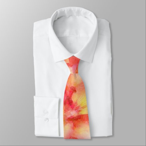 Helens Coral Colored Lilies Watercolor Neck Tie