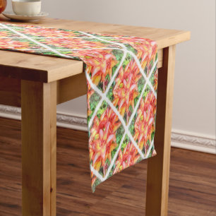 Helen's Coral Colored Lilies Watercolor Short Table Runner