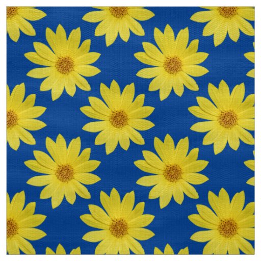 Helianthus 'Lemon Queen' Pattern - Deep Blue Fabric
