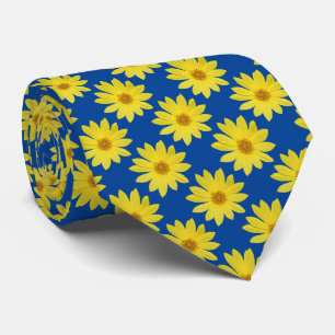 Helianthus 'Lemon Queen' Pattern - Deep Blue Neck Tie