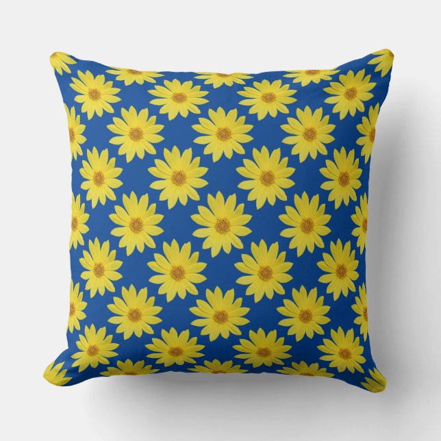 Helianthus 'Lemon Queen' Pattern - Deep Blue Throw Pillow (Front)