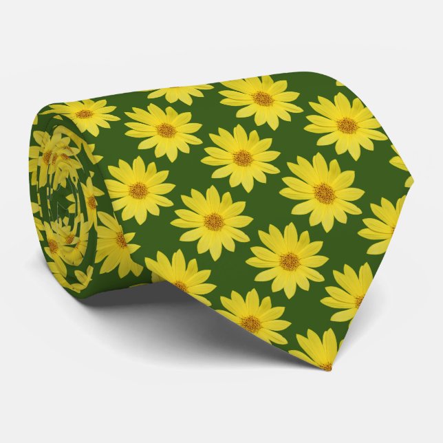 Helianthus 'Lemon Queen' Pattern - Forest Green Neck Tie (Rolled)