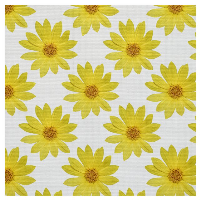 Helianthus 'Lemon Queen' Pattern - White Fabric (Swatch)