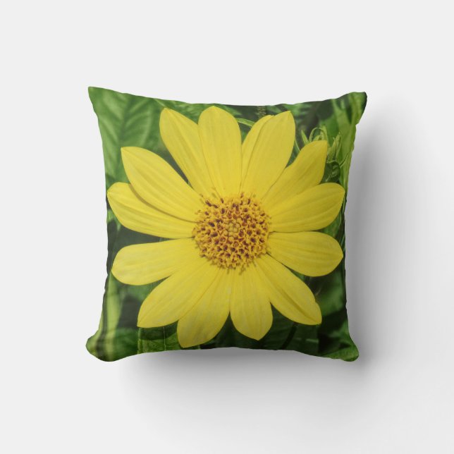 Helianthus 'Lemon Queen' Sunflower Throw Pillow (Front)