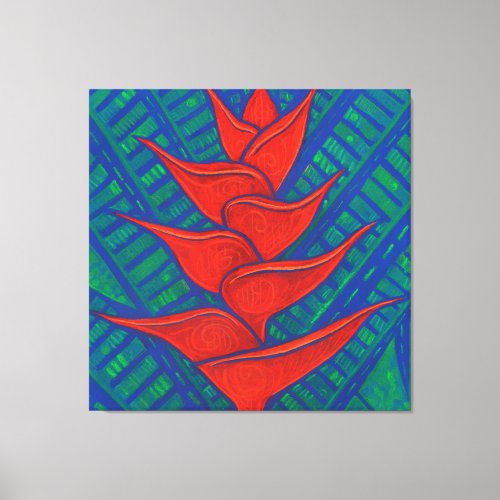 Heliconia Flower Abstract Floral Art Painting Red Canvas Print