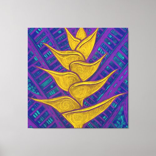 Heliconia Flower Abstract Floral Painting Yellow Canvas Print