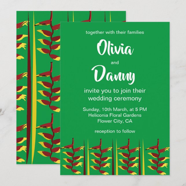 Heliconia Flower Floral Wedding  Invitation (Front/Back)