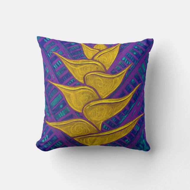 Heliconia Flowers Tropic Botanical Bold Floral Art Throw Pillow (Front)