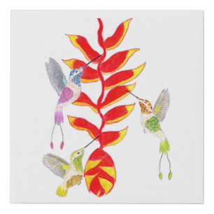 Heliconia Hummingbirds  Faux Canvas Print